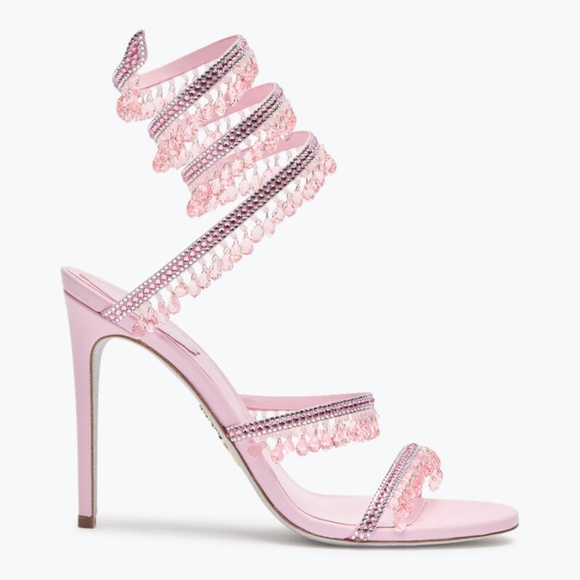 Rene Caovilla Pink and White Strappy Heels